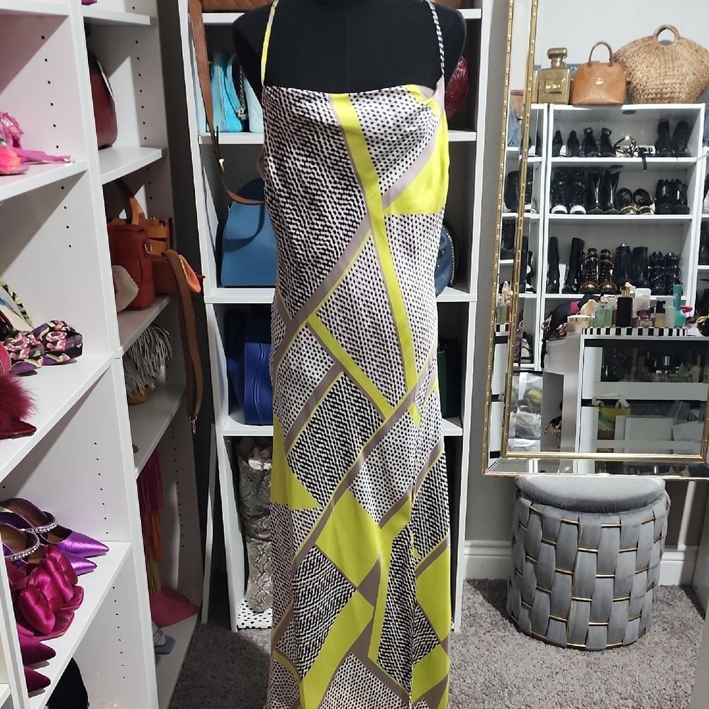 Express Yellow and Black Patterned Maxi Dress